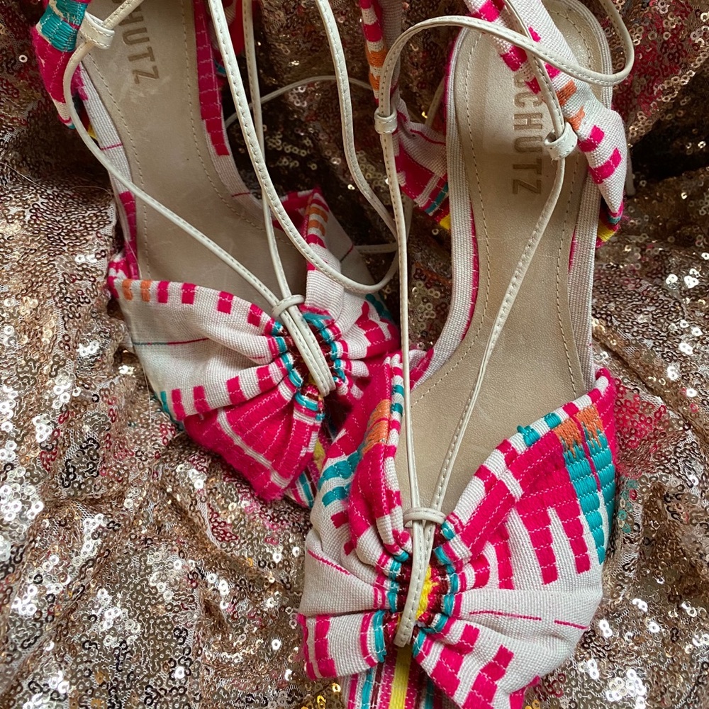 Aztec bright print tie up sandal